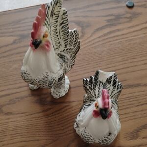 White Ceramic Rooster Figurine Pair